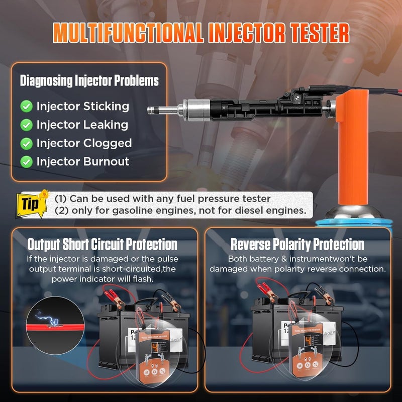 DUOYI Fuel Injector Cleaner Kit Universal Fuel Injector Tester And Cleaner Kit,8 Pulse Modes Fuel Injector Cleaning Kit,DIY Fuel Injector Cleaner Tool with 6 Size Cleaning Adapters,12V/5V Output Power - Image 3